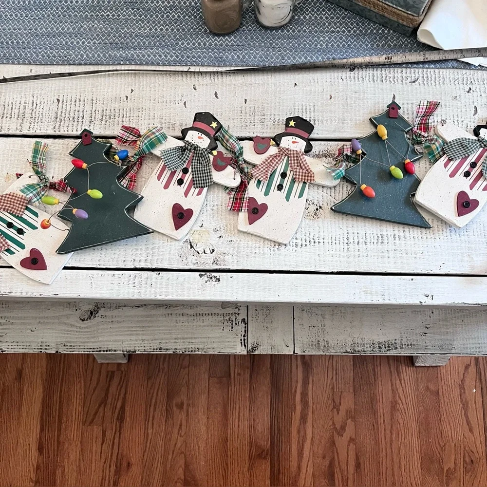 Home Interiors Wood Snowmen xmas Tree Country Wall Swag/garland Decor vint